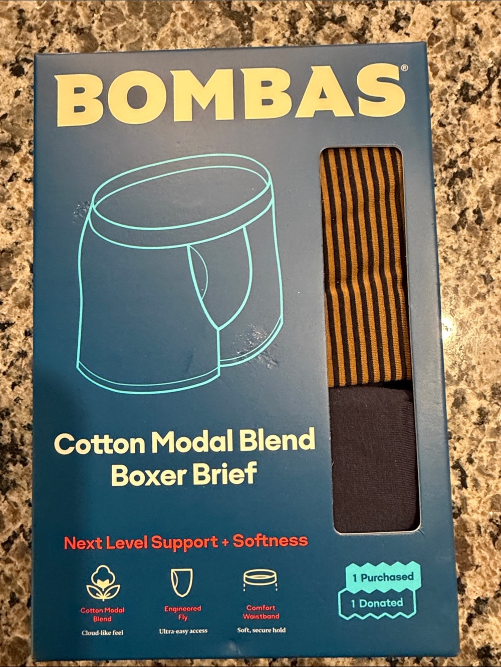 Bombas Navy Boxer Brief with Mustard Stripe Waistband